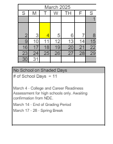 District School Academic Calendar for Ted Hunsberger Elementary School for March 2025