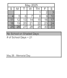 District School Academic Calendar for Bud Beasley Elementary School for May 2025